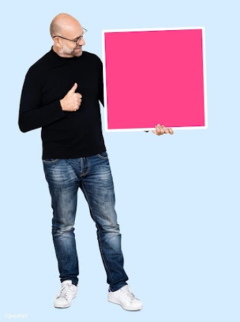 Man showing a thumbs up and a blank board | Free stock psd mockup - 492875