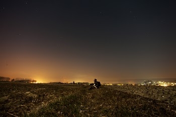 Man Sitting in the Middle of Field