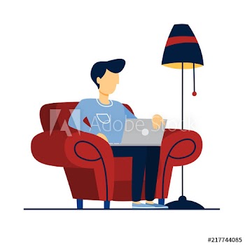 Man sitting on the armchair and working