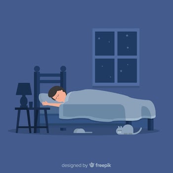 Man sleeping in bed Free Vector