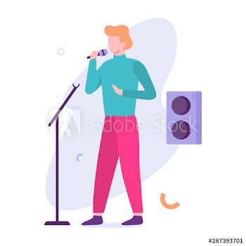 Man standing at microphone on stage and sing