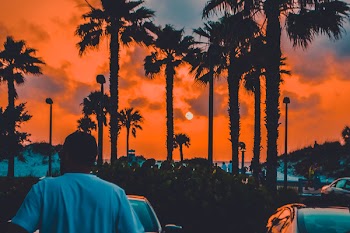 Man Standing in Front of Vehicle during Golden Hour