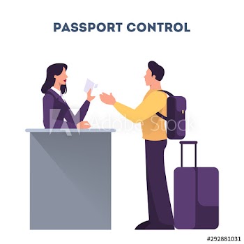 Man standing in the airport at passport control