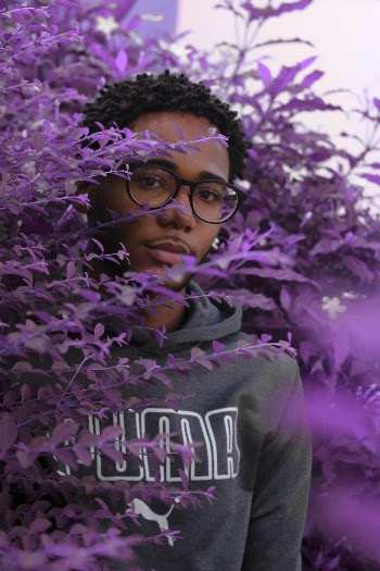Man Standing Inside Purple Bush