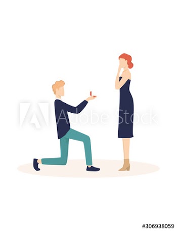 Man standing on knee and making marriage proposal, holding ring
