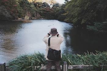 Man Standing on Wooden Bridge