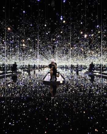 Man Taking Photo Of His Reflection On Mirror While Being Surrounded With Lights