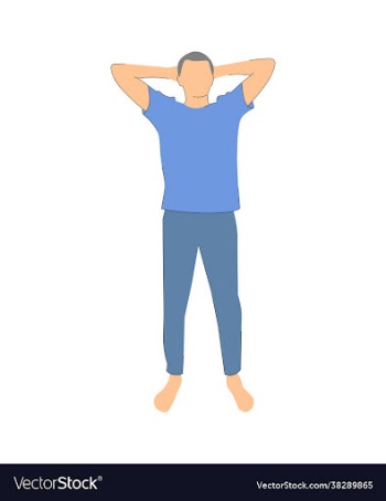 man threw his hands behind his head in full