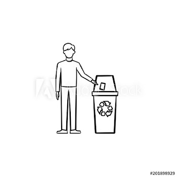 Man throwing garbage into a trash bin hand drawn outline doodle icon