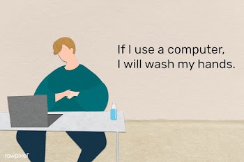 Man using a computer next to hand disinfectant. This image is part our.. | Free  illustration - 2331842