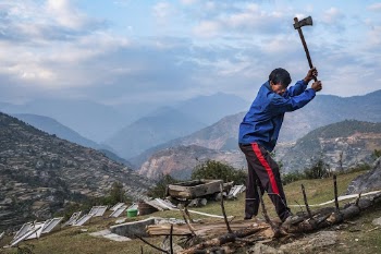 Man using axe, cutting wood, | Free Photo - rawpixel