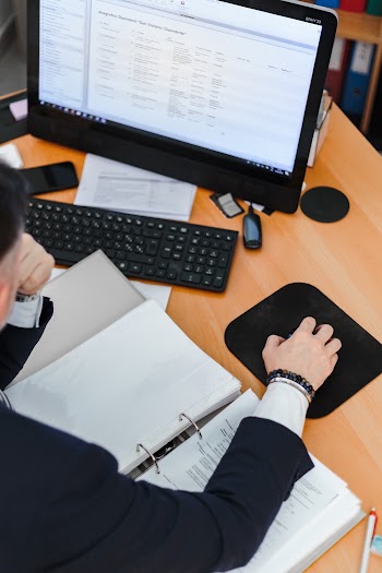 Man Using Desktop Computer Set