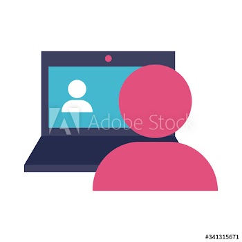 man using laptop flat style