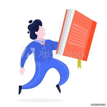 Man walking and holding a large book
