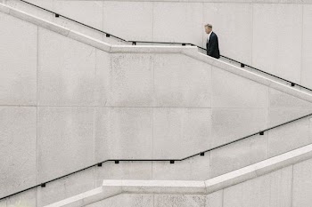 man walking on stair