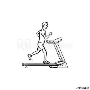 Man walking on treadmill hand drawn outline doodle icon
