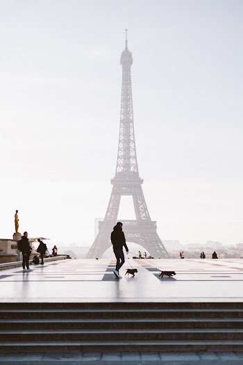 Man Walking With Dog Near Eiffel Tower of Paris