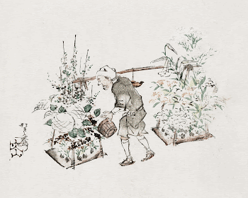 Man watering flowers (1840-1870) vintage | Free Photo Illustration - rawpixel