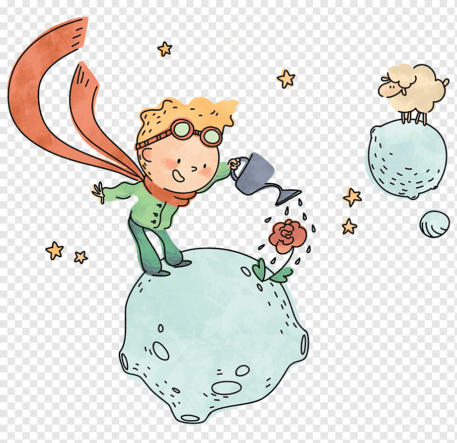 man watering plant on top of planet illustration, The Little Prince Gornate-Olona Child Sticker, little prince, food, people, room png