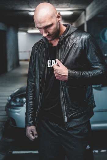 Man Wearing Black Leather Jacket