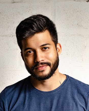 Man Wearing Blue Crew-neck T-shirt
