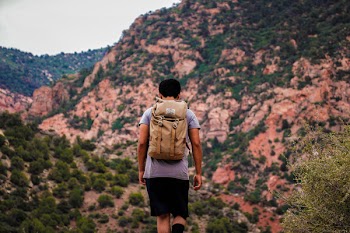 Man Wearing Brown Backpack