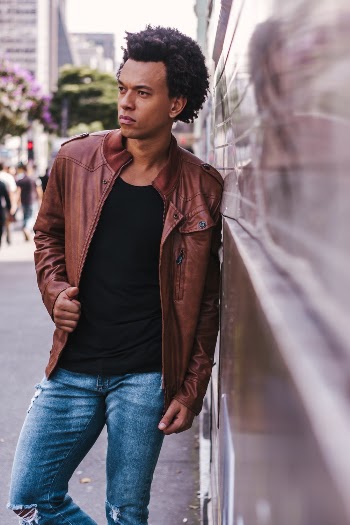 Man Wearing Brown Leather Jacket