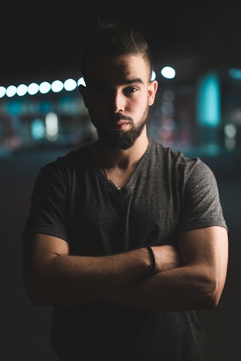 Man Wearing Gray V-neck Top