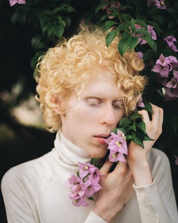 Man Wearing Long-sleeved Shirt Beside Purple Petaled Flower
