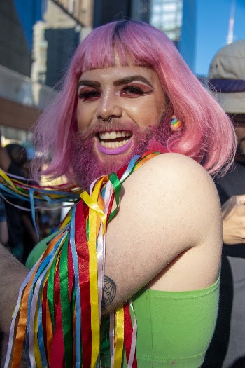 Man Wearing Pink Wig