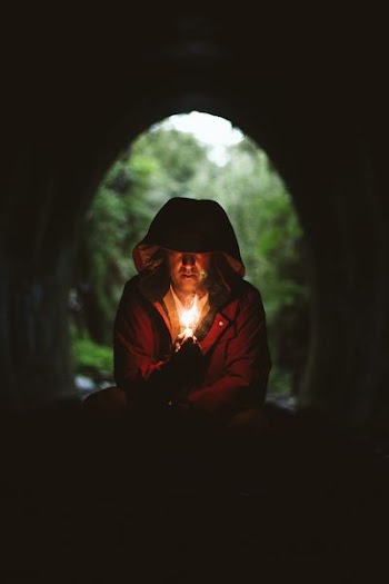 man wearing red jacket