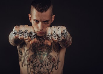 Man Wearing Silver Skull Ring