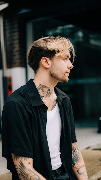 Man Wearing White Crew-neck t-shirt and Black Shirt