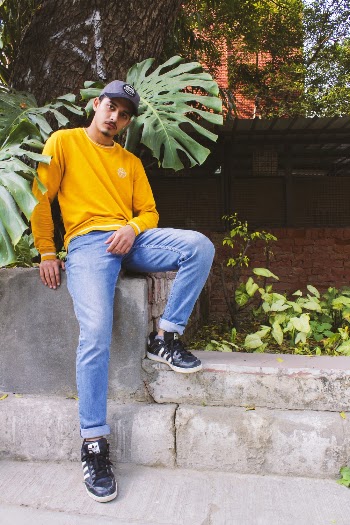 Man Wearing Yellow Crew Neck Sweater