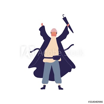 Man who feels happy because the rain is over isolated on white background