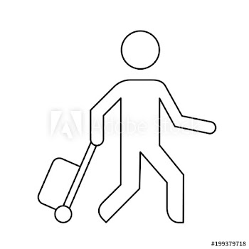 Man with a bag, suitcase, vector line icon isolated on white background