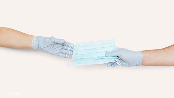 Man with a glove sharing a face mask to a friend on a beige background | Free  psd mockup - 2350838