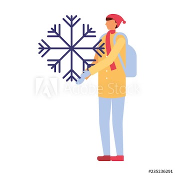 man with backpack holding snowflake winter
