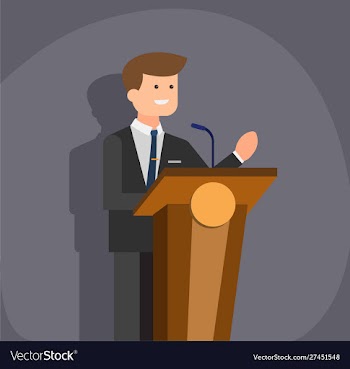 Man with blazer suit speaking at podium flat vector image
