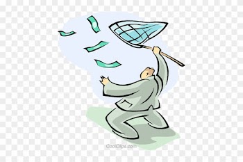 Man With Butterfly Net Chasing Money Royalty Free Vector - Profit