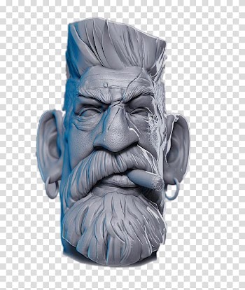 Man with cigar ceramic head bust, 3D modeling 3D printing 3D computer graphics CGTrader Thingiverse, Smoking elderly head statue transparent background PNG clipart