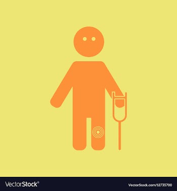 Man with crutch and knee pain vector image