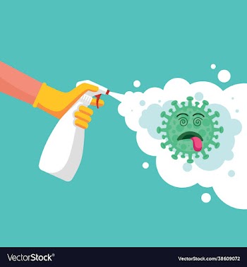 man with gloves spray kills a virus