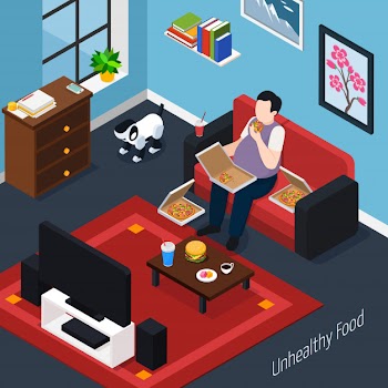 Man with overweight isometric composition Free Vector