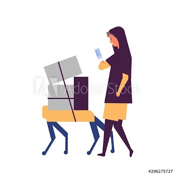 Man with robot carrier flat vector illustration