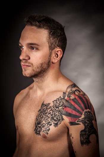 Man With Rose and Bird Free Hand Tattoo