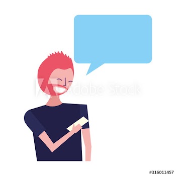 man with smartphone and speech bubble character