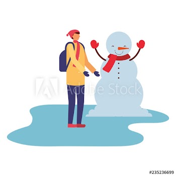 man with snowman in the winter season