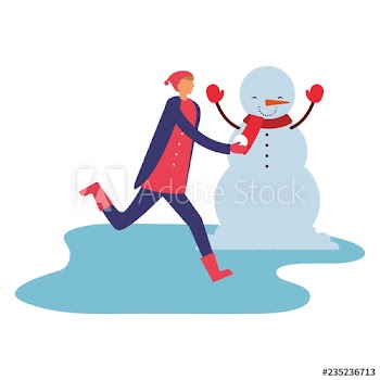 man with snowman in the winter season