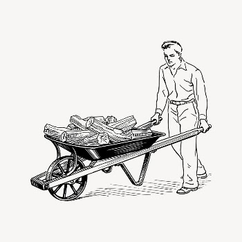 Man with wheelbarrow drawing, vintage | Free Vector Illustration - rawpixel